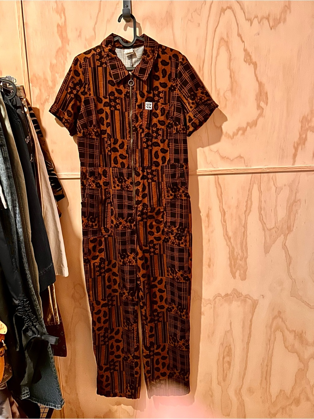 Lucy & Yak Corduroy Rust Brown & Black Patterned Jumpsuit Size US 8 UK 12
